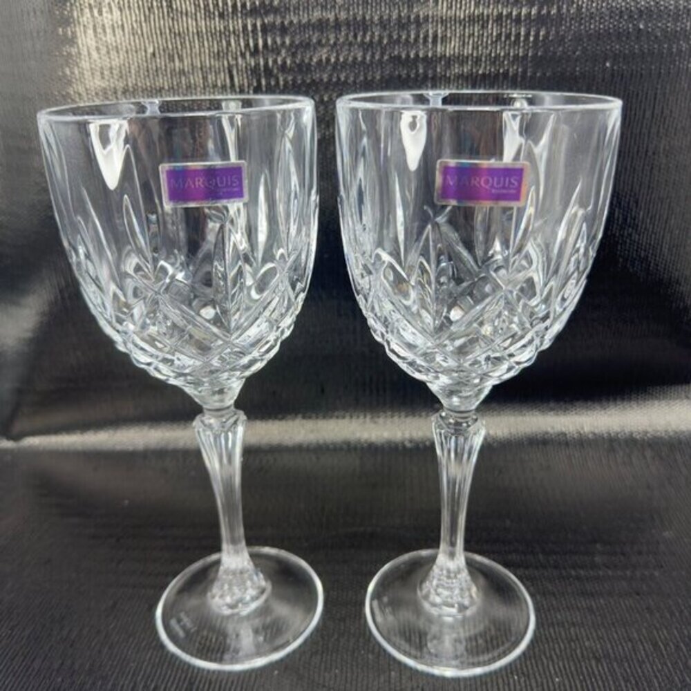 Waterford Markham Clear Large BarWare Cups Goblets Set 2 Glasses 12 oz Italy VTG